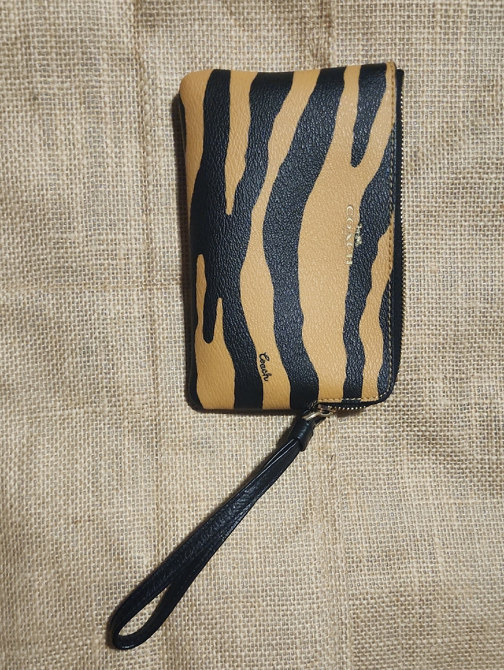 Coach Black Leather Zip Pouch with Gold Hardware